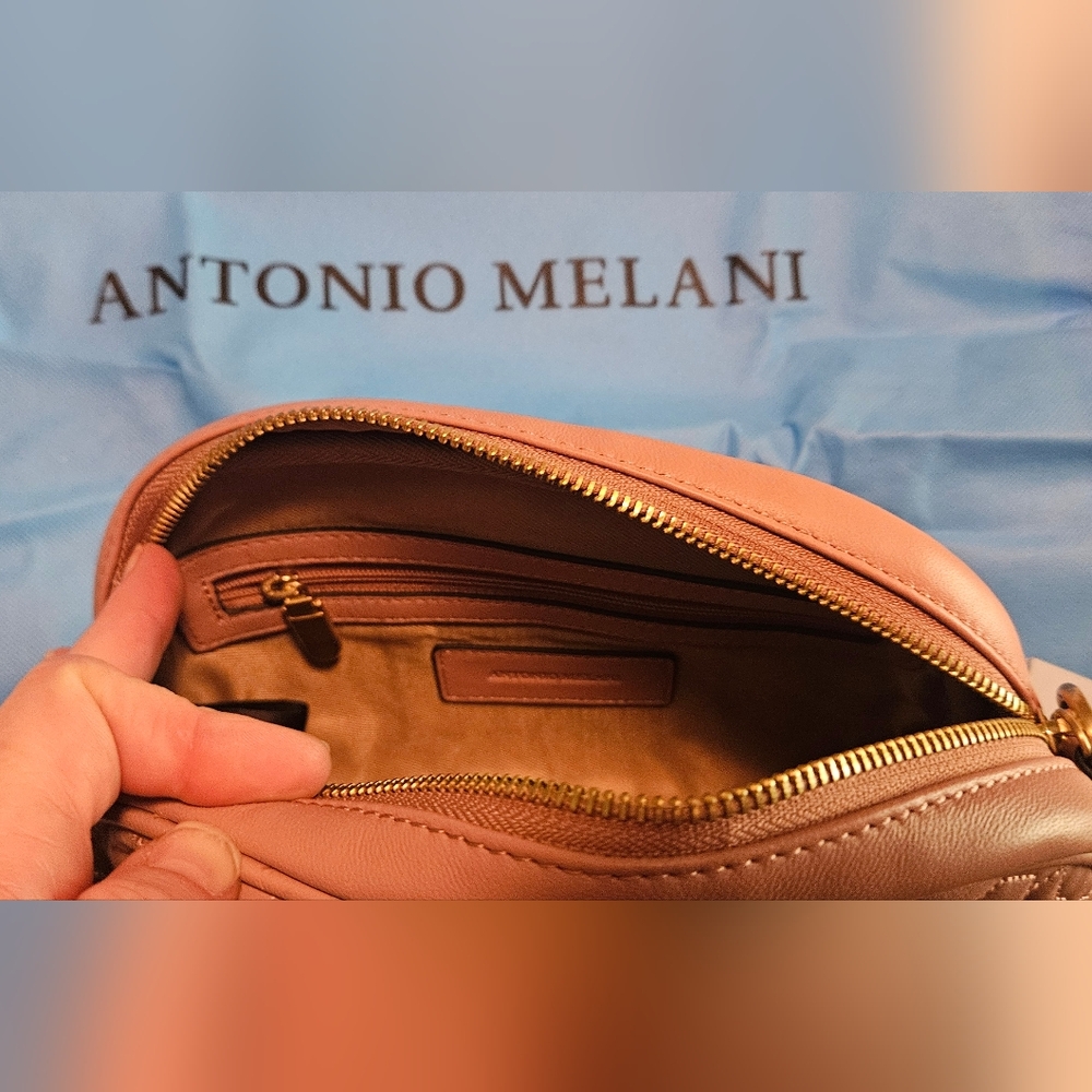NWT Antonio Melani Larisa Camera Leather Crossbody: Rosette Floral Stitching - Picture 9 of 13